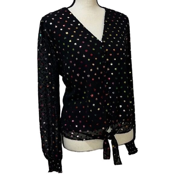 INC Pullover V-Neck Polka-Dot Tie-Hem Blouse - Picture 2 of 11
